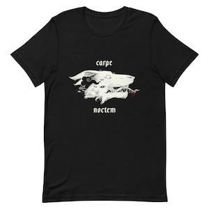 Carpe Noctem Wolf T Shirt, Latin For Seize the Night, Gothic Grunge Occult Graphic Tee