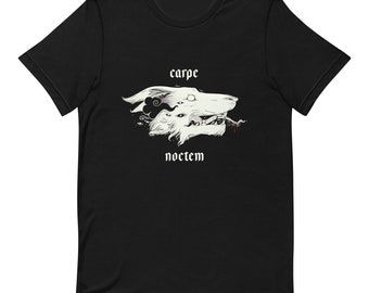 Carpe Noctem Wolf T Shirt, Latin For Seize the Night, Gothic Grunge Occult Graphic Tee