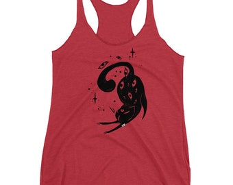 Cute Black Cat Racerback Tank Top, Witchy Aesthetic Eyes Top, Spring Clothing