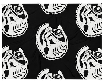 Black Cat Skeleton Throw Blanket, Gothic Home Decor, Cute Witchy Housewarming Gift