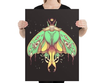 Luna Moth, Matte Print Poster, Cottagecore Aesthetic Wall Art