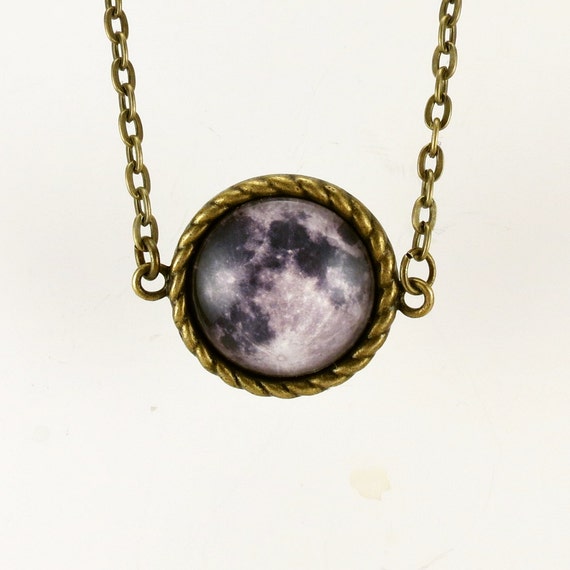 Items similar to Full Moon Necklace, Moon Pendant, Bronze Moon Charm