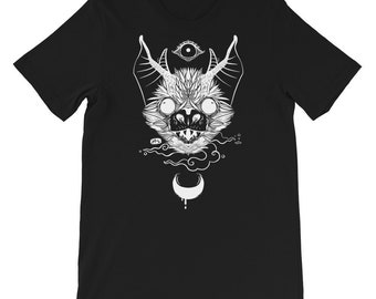 Bat T-Shirt, Moon Third Eye Gothic Graphic Tee, Grunge Witchy Clothing, Halloween Art