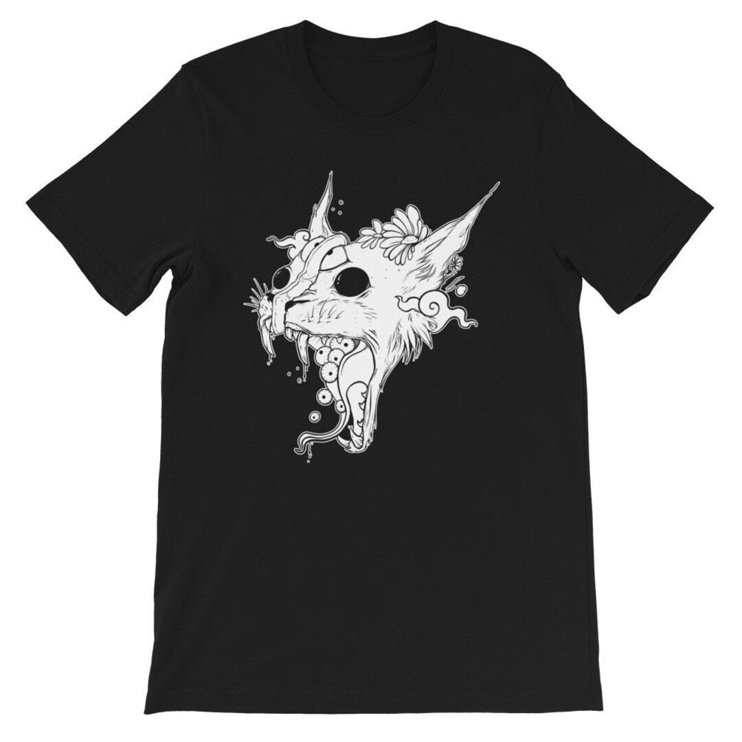 Wild Split Face Cat T-shirt, Pop Surrealism Lowbrow Artwork Graphic Tee ...