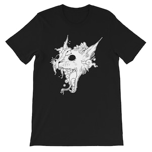 Wild Split Face Cat T-Shirt, Pop Surrealism Lowbrow Artwork Graphic Tee, Gothic Clothing