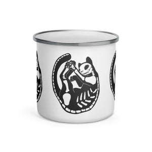 Skeleton Cat Enamel Mug, Camping Cup, Outdoor Mug With Kitty Pattern,  House Warming Present, Wiccan Gifts