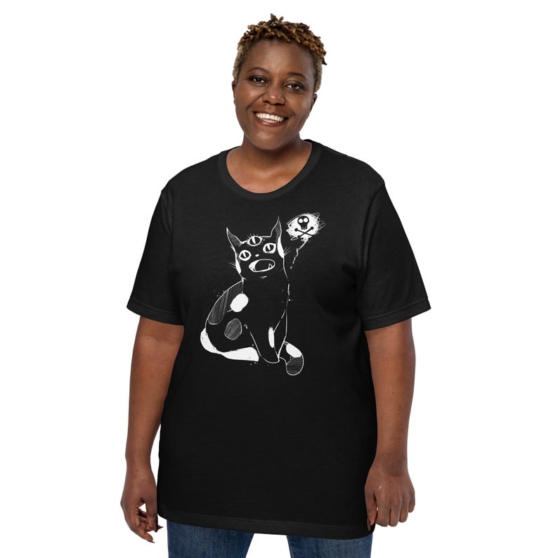 Strange Cat Shirt, Goth Clothing, Graphic Tee, Unisex Grunge Tshirt, Third Eye Art T-Shirt image 5