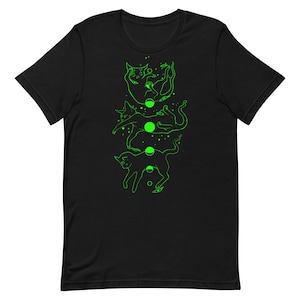 Cat Moon Phases Unisex T-Shirt, Stages Of Cats Falling Art Tee, Weirdcore Alt Goth Clothing