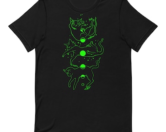 Cat Moon Phases Unisex T-Shirt, Stages Of Cats Falling Art Tee, Weirdcore Alt Goth Clothing