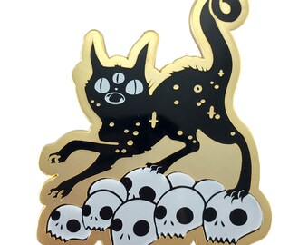 Black Cat On Skulls Enamel Pin, Cute Goth Accessories, Backpack Lapel Pin Badge, Gifts For Cat Lovers