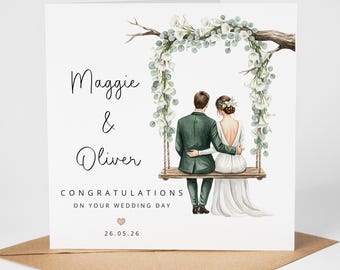 Personalized Wedding Card, Romantic Couple Swing Wedding Card, Floral Wedding Card, Custom Names & Date Wedding Gift, Friend Wedding Gift