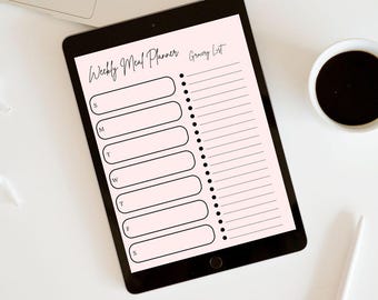 Weekly Meal Planner Printable | Grocery List | Digital Download | Simple Kitchen Organizer
