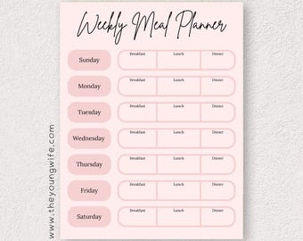 Pink Weekly Meal Planner Printable | Budget-Friendly (Digital Download)
