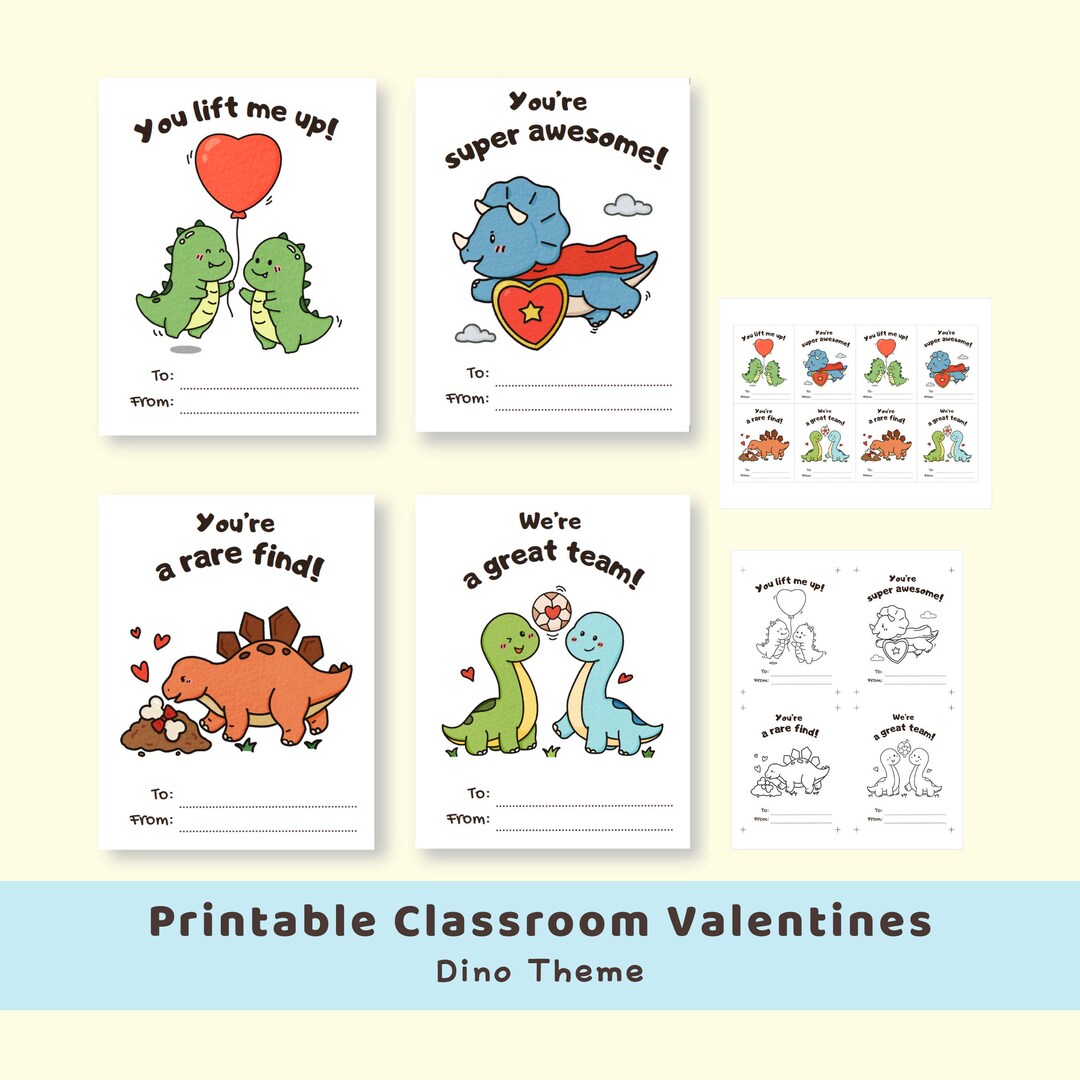 Dinosaur Exchange Cards for Kids , Printable Classroom Valentines ...