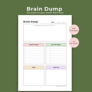 Brain Dump Planner | Overthinking Relief Worksheet | Printable Mind Declutter PDF