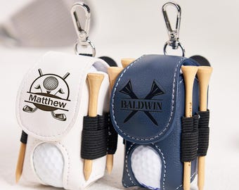 Personalized Golf Ball Bag Engraved Leather Golf Bag Storage Pocket Golf Tee Bag Custom Pouch Golf Gift Mini Golf Ball Holder Tees Holder