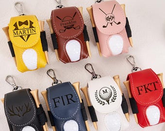 Personalized Leather Golf Holder Custom Engraved Leather Golf Bag Mini Golf Tee Holder Golf Essentials Golf Bag Accessory Golf Gift For Men
