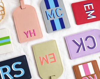 Customizable Leatherette Luggage Tag, Personalized Initial Travel Tag, PU Leather Baggage Label, Bridesmaid Travel Gift, Suitcase Identifier
