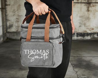 Personalized Beer Carrier Monogram Cooler Bag Custom Name Insulated Tote Outdoor Picnic Bag Gift for Dad or Boyfriend Bachelors Party Gift