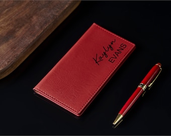 Capa de talão de cheques personalizada em couro com nome, carteira de talão de cheques em couro, capa de talão de cheques com RFID, presente.
