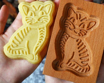 Cat Cookie Mold - Biscuit Wooden Cookie Stamp - Christmas Baking Gift