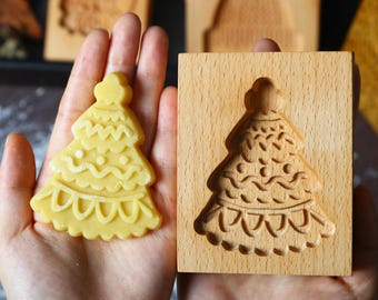 Christmas Tree Cookie Mold-Wooden Baking Stamp For Xmas Cookie