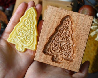 Christmas Tree Shaped Cookie Mold-Wood Backing Decor Tool