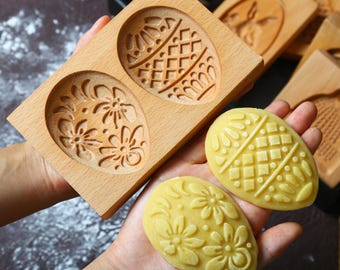 Molde de madera para galletas de Pascua de dos cavidades - Molde para galletas de festival