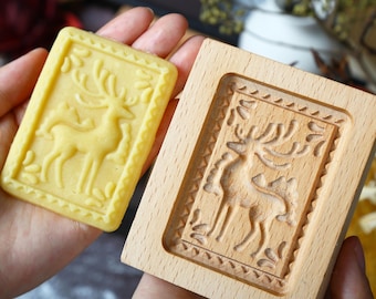 Wooden Deer Cookie Mold - Holiday Baking Stamp - Gingerbread Cutter