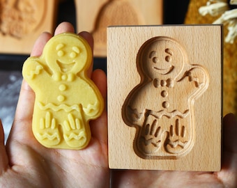 Gingerbread Man Cookie Mold-Wooden Cookie Mold For Holiday Treats