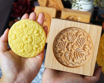 Raspberry Gingerbread Cookie Mold - Holiday Biscuit Cutter - Wooden Cookie Embossed