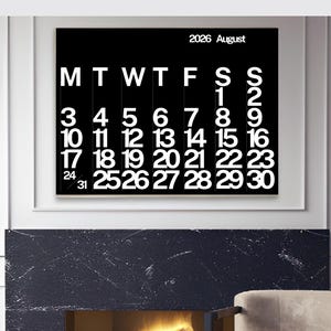Väggkalender 2026 svartvit - måndagsstart, stor utskrivbar kalender för kontor, studio, vardagsrum, produktivitetsverktyg, direktnedladdning