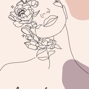 May include: Line art illustration of a woman's face with floral and crystal accents. The text "Le cocoon des mamans" and "LE GUIDE PRATIQUE POUR LES NOUVELLES MAMANS" is at the bottom, with the artist's name at the top.