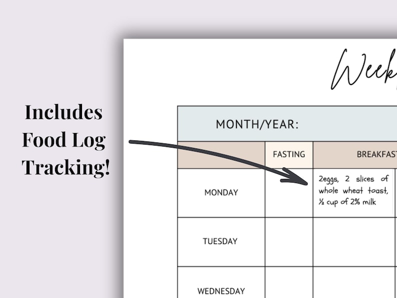 Gestational Diabetes Blood Sugar Log | Weekly Tracker | Editable Printable PDF image 3