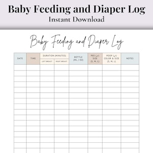 Baby-Fütterungs- und Windel-Tracker | Druckbares Baby-Tagebuch (PDF-Download)