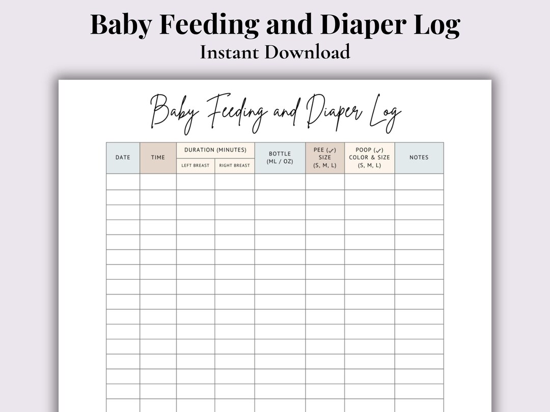 Baby Feeding & Diaper Tracker | Printable Baby Log (PDF Download) - Etsy