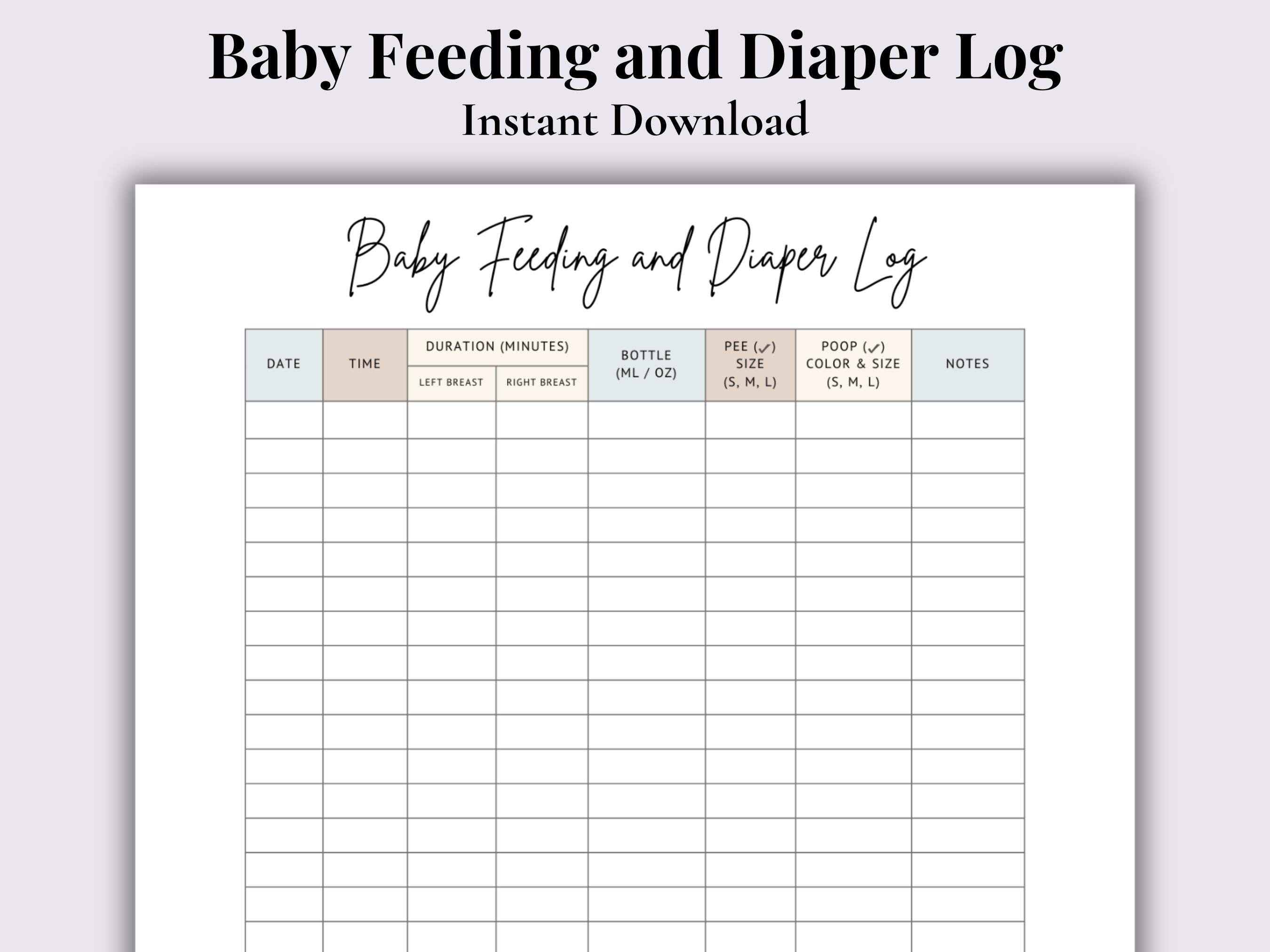 Baby Feeding & Diaper Tracker | Printable Baby Log (PDF Download) - Etsy