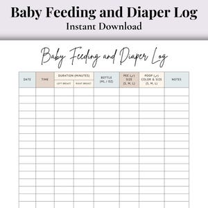 Registro delle poppate e dei cambi di pannolino / Diario del bambino stampabile (Download PDF)