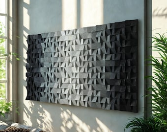 Large 3D Acoustic Wood Art, Modern Mosaic Wall Panel, Horizontal Rustic Bedroom Decor, New Home Gift