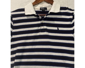 Vintage Polo Ralph Lauren Shirt  Youth 14-16 Navy White 90s Striped Short Sleeve