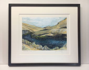 Deschutes River Bend Original Watercolor and Custom Frame by Alana Morosky