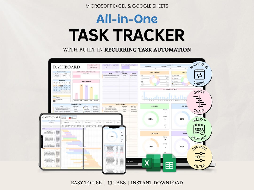 Task Tracker Spreadsheet to Do List Excel Google Sheets Digital ...