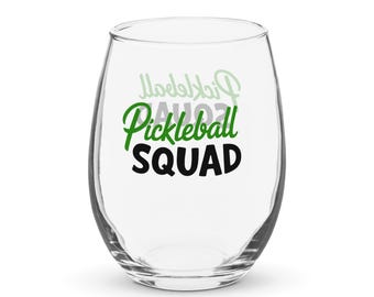 Pickleball Squad Wine Glass – Double-Sided Pickleball Gift for Players & Teams - Stemless wine glass