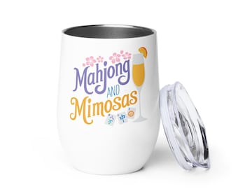 Mahjong and Mimosas Wine Tumbler – Stainless Steel Insulated Cup | Mahjong Gift for Players