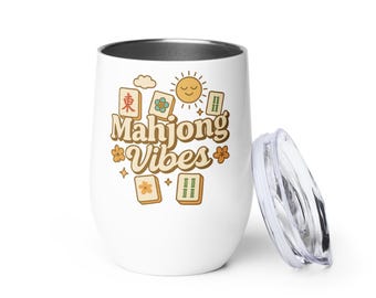 Mahjong Vibes Wine Tumbler – Retro Mahjong Tile Design | Insulated Stainless Steel Cup