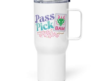 Vaso de Mahjong Pass Pick BAM: Vaso aislado de acero inoxidable con asa. Regalo de Mahjong para jugadores y noches de juego.