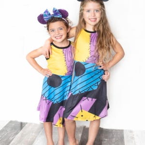 Girls Sally Patchwork Dress | Nightmare Before Christmas Inspired Halloween | Costume Character Twirl Dress