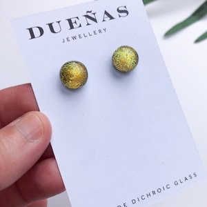 Gouden Dichroic glas oorknopjes, op sterling zilver - Fused dichroic glas