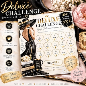 Sparchallenge 600 Euro DIN A5 | Deluxe Spar Challenge | Budget Binder | Geld sparen | PDF zum Ausdrucken | Digitale Sparvorlage