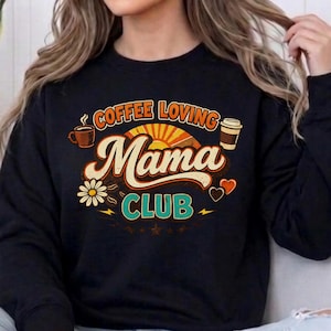 Retro Caffeine Club Sweatshirt Groovy Motherhood Crewneck Vintage Style Java Lover Apparel New Parent Present Espresso Enthusiast Clothing